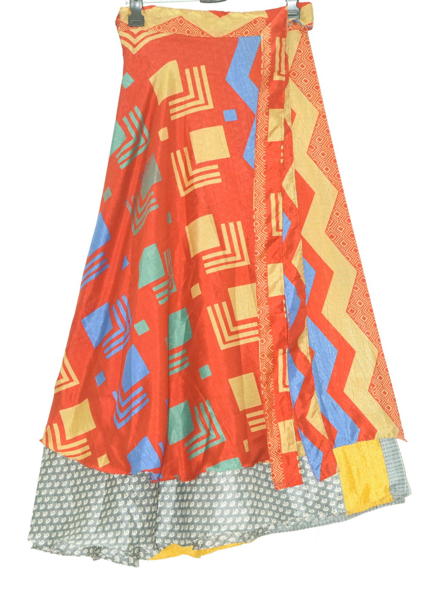 Sushila Vintage Art Silk Saree Magic Wrap Reversible Skirt Beach Dress Dark Orange
