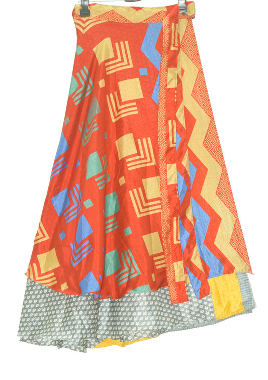Sushila Vintage Silk Saree Magic Wrap Reversible Skirt Beach Dress Dark Orange