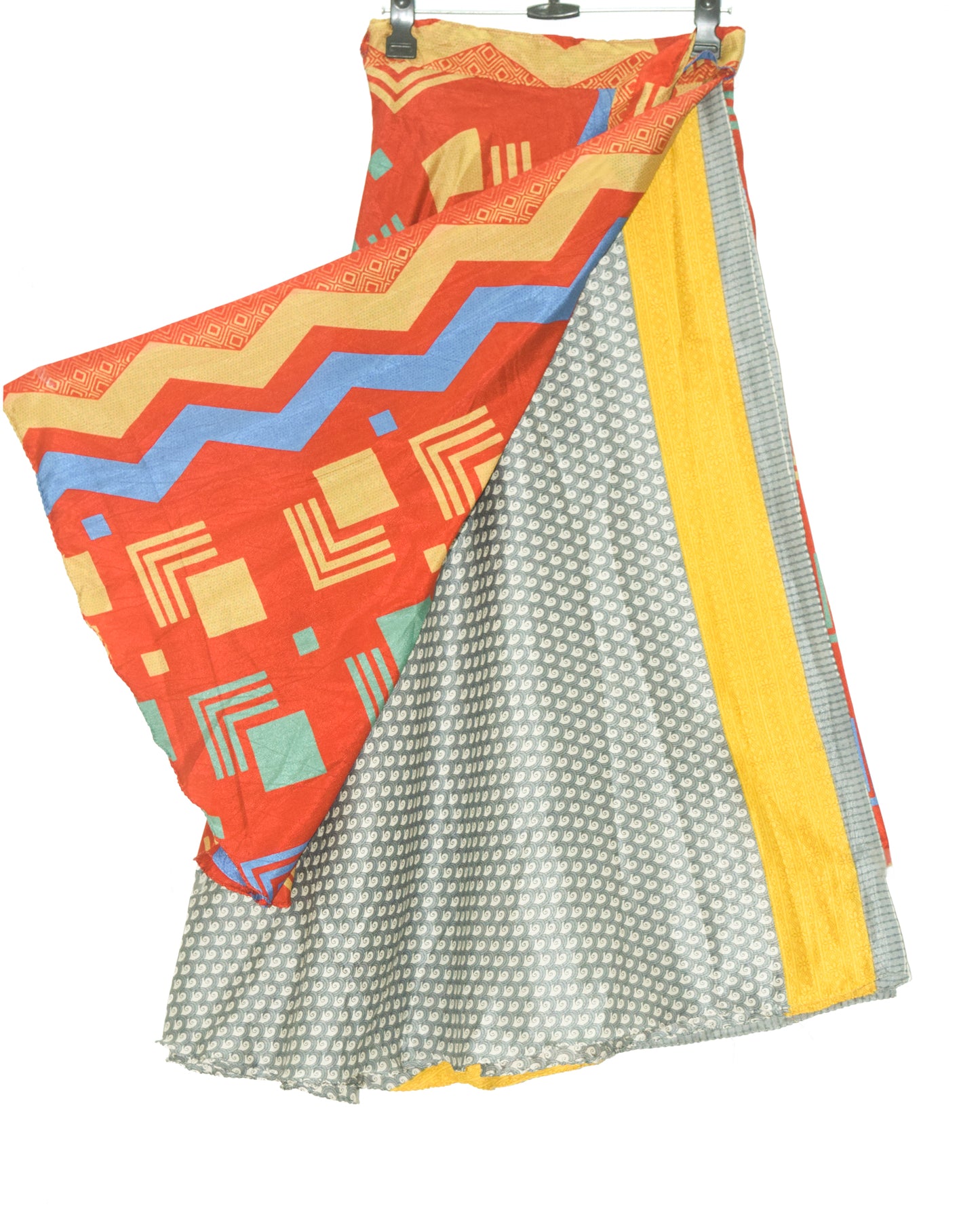 Sushila Vintage Art Silk Saree Magic Wrap Reversible Skirt Beach Dress Dark Orange
