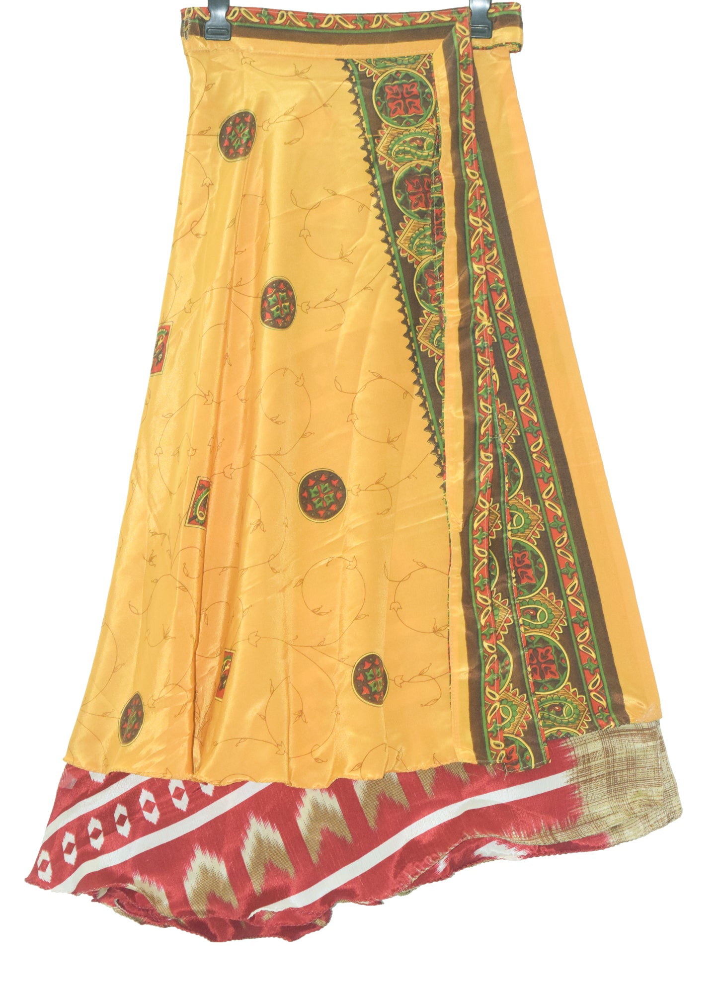 Sushila Vintage Silk Saree Magic Wrap Reversible Skirt Beach Dress Yellow Hippie