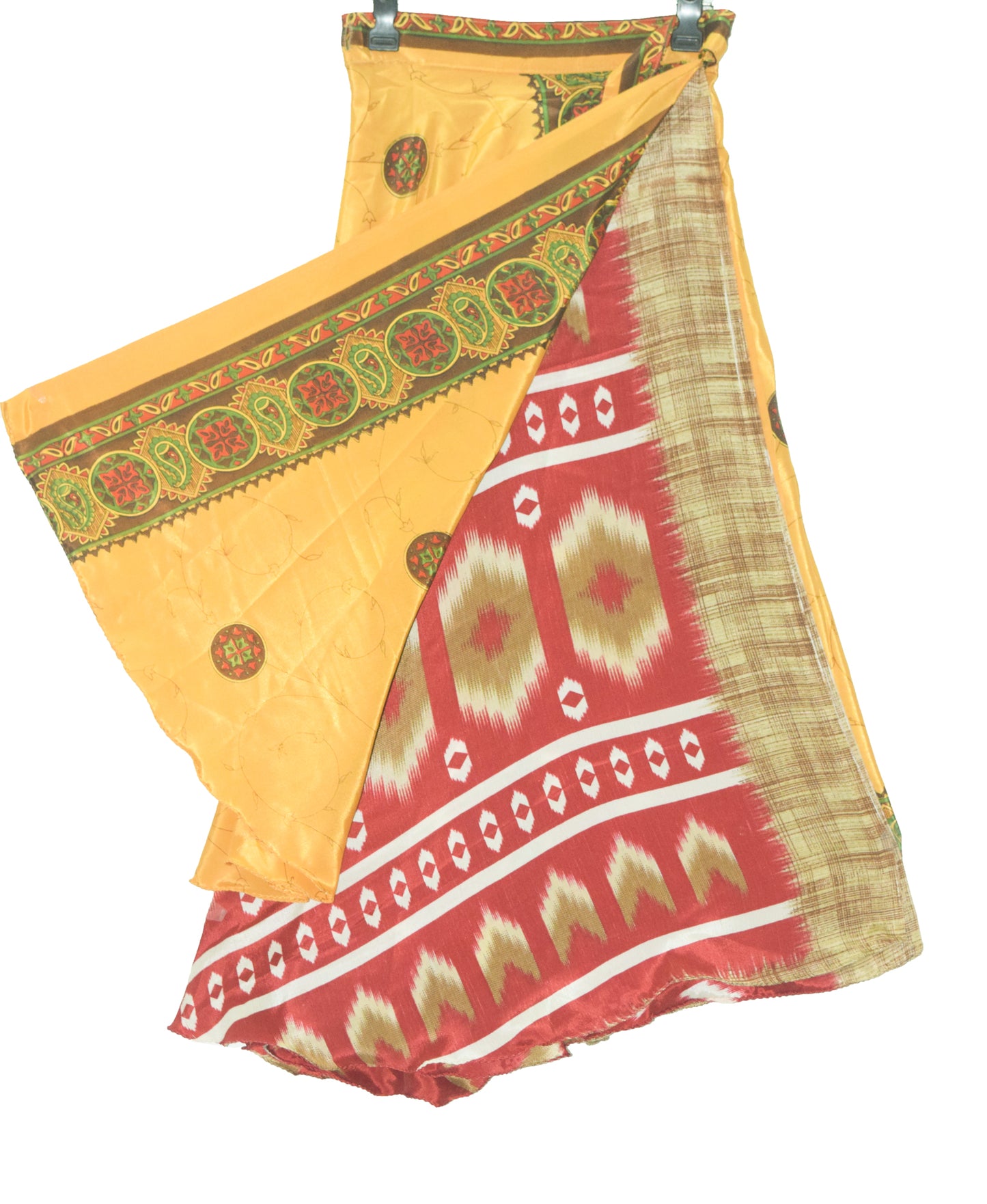 Sushila Vintage Silk Saree Magic Wrap Reversible Skirt Beach Dress Yellow Hippie