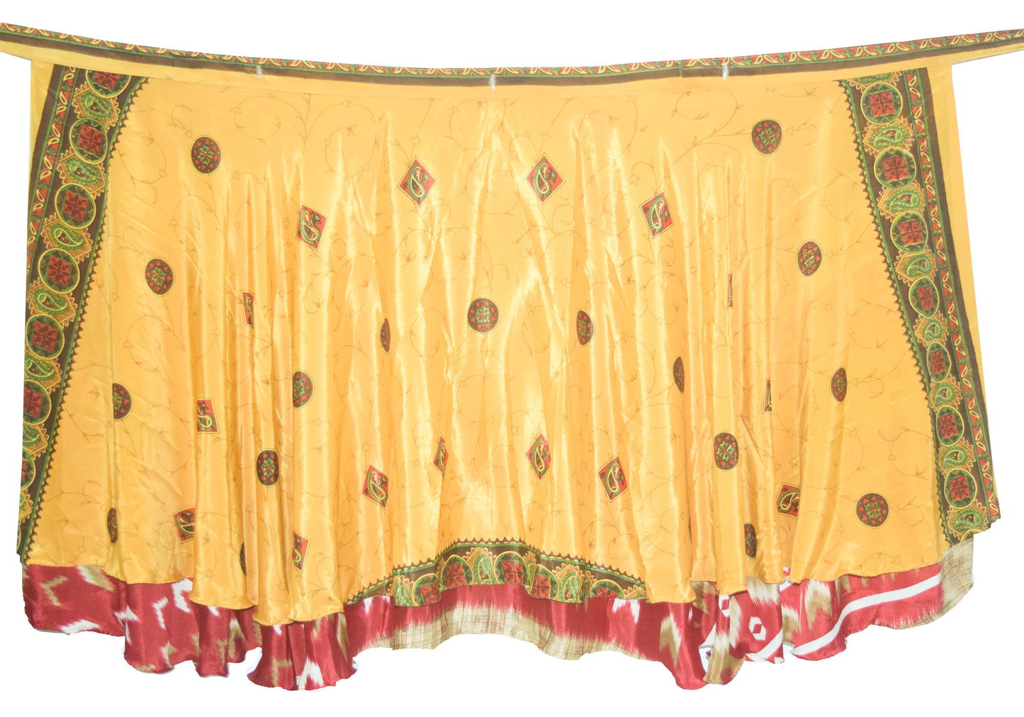 Sushila Vintage Silk Saree Magic Wrap Reversible Skirt Beach Dress Yellow Hippie