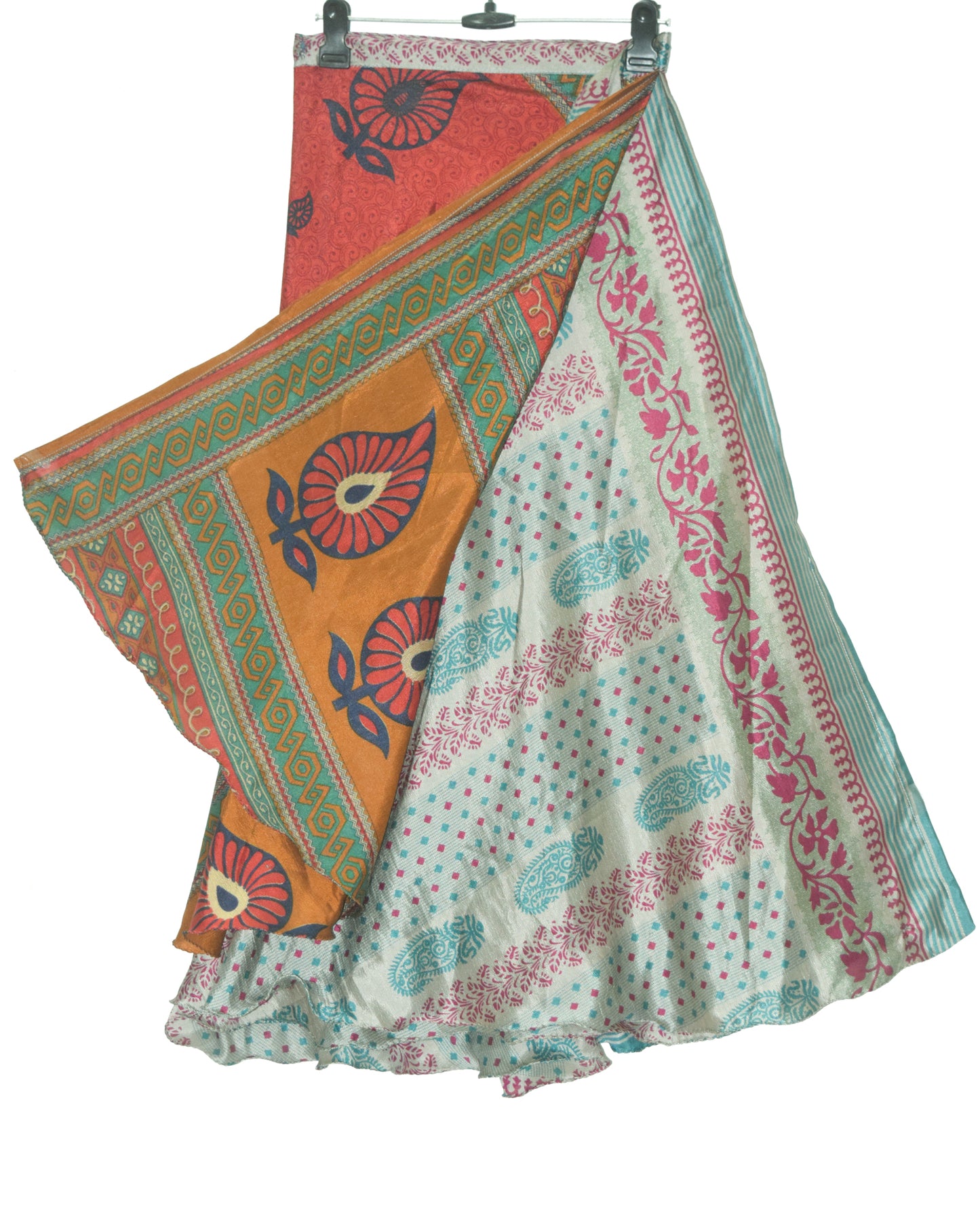 Sushila Vintage Gray 2 Layer Silk Saree Magic Wrap Reversible Skirt Beach Dress