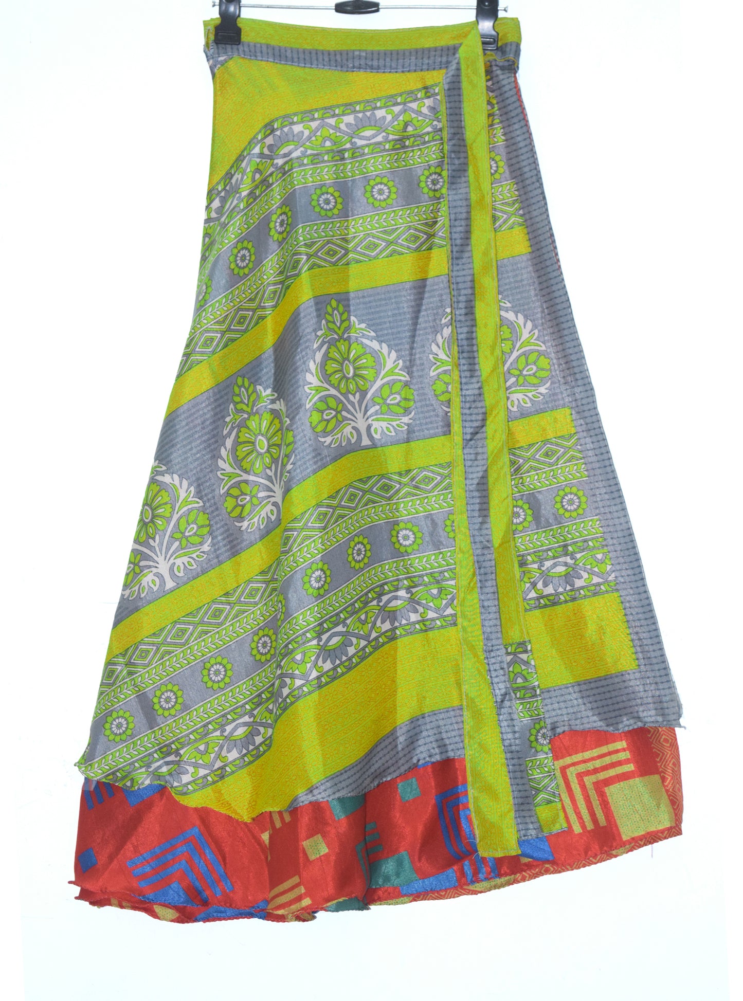 Sushila Vintage 2 Layer Silk Saree Magic Wrap Reversible Skirt Beach Dress Boho