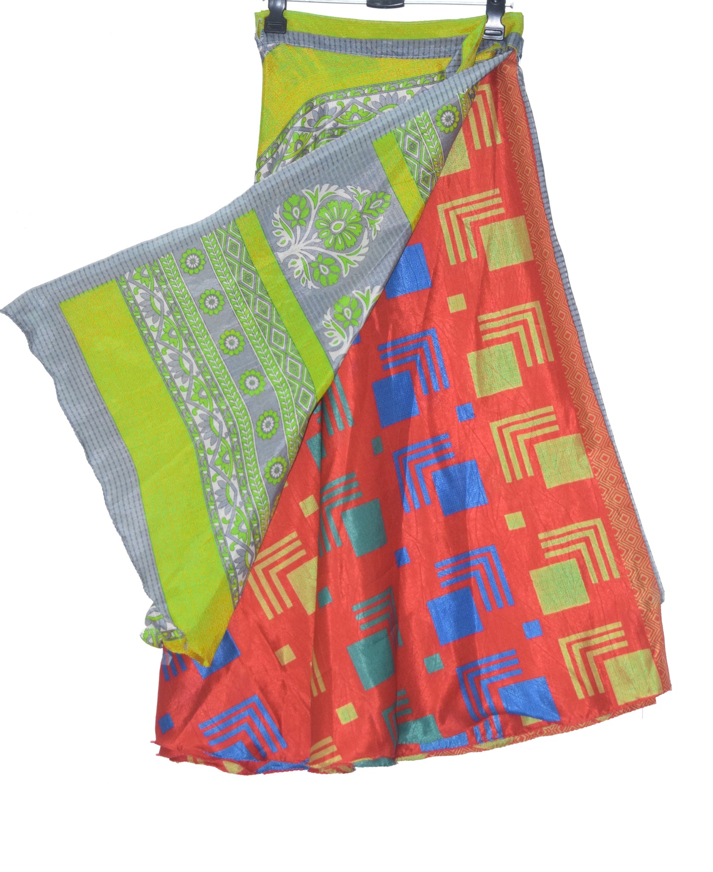 Sushila Vintage 2 Layer Silk Saree Magic Wrap Reversible Skirt Beach Dress Boho