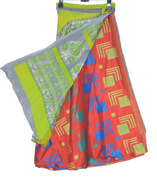 Sushila Vintage 2 Layer Silk Saree Magic Wrap Reversible Skirt Beach Dress Boho