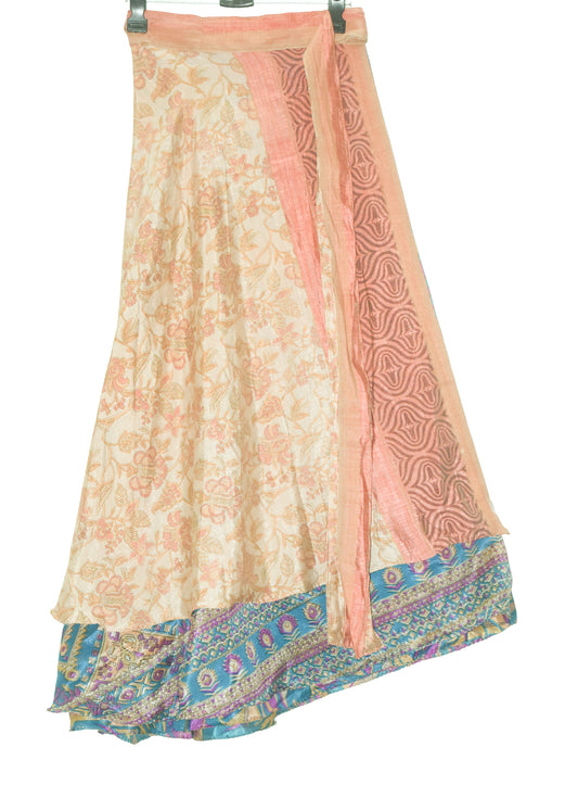 Sushila Vintage Silk Saree Magic Wrap Reversible Skirt Blue Beach Dress Hippie