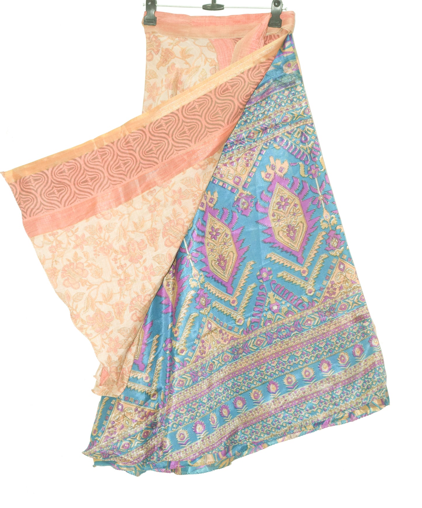 Sushila Vintage Silk Saree Magic Wrap Reversible Skirt Blue Beach Dress Hippie