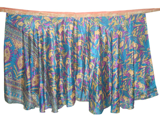 Sushila Vintage Silk Saree Magic Wrap Reversible Skirt Blue Beach Dress Hippie