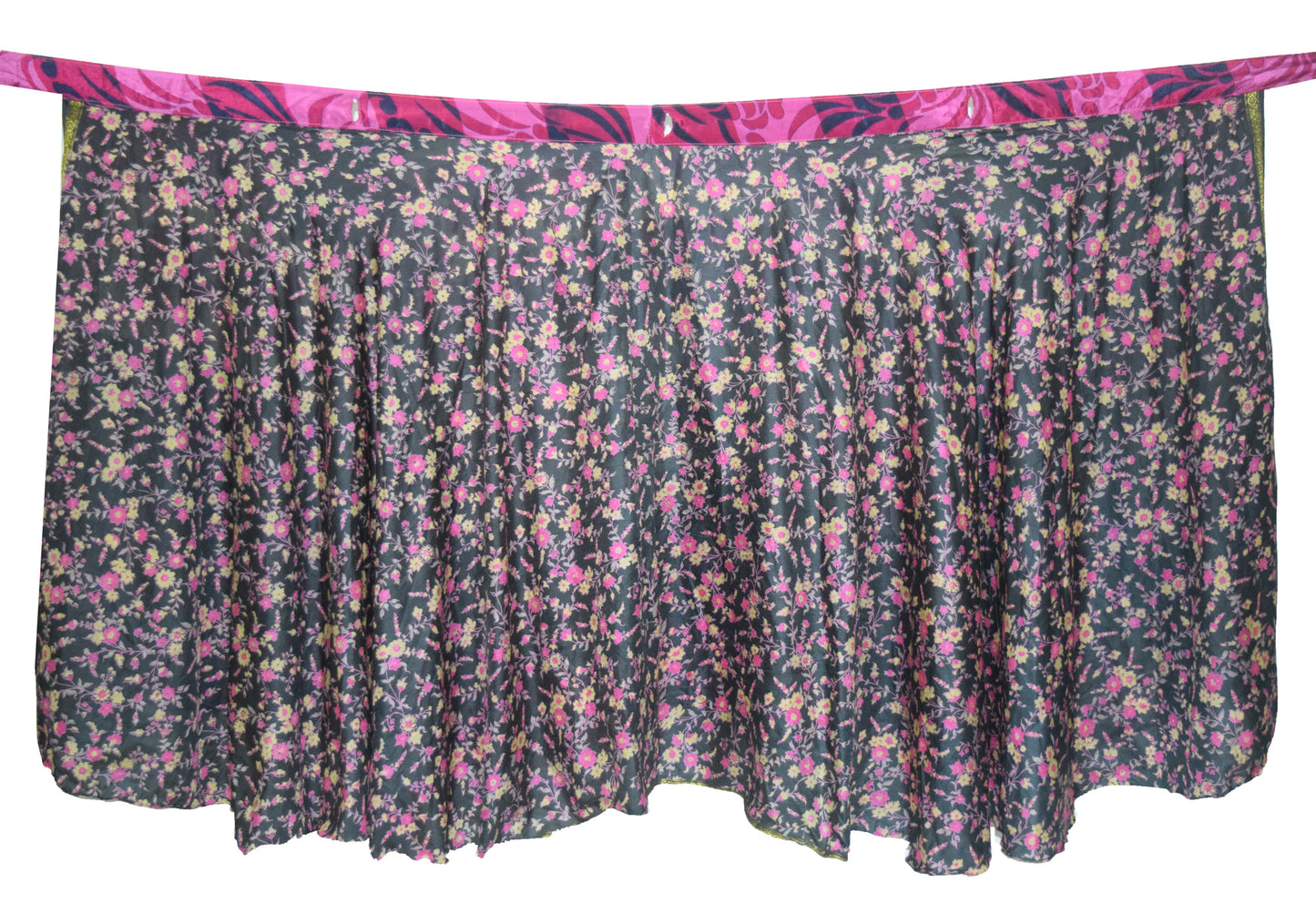 Sushila Vintage Silk Saree Magic Wrap Reversible Skirt Black Floral Beach Dress