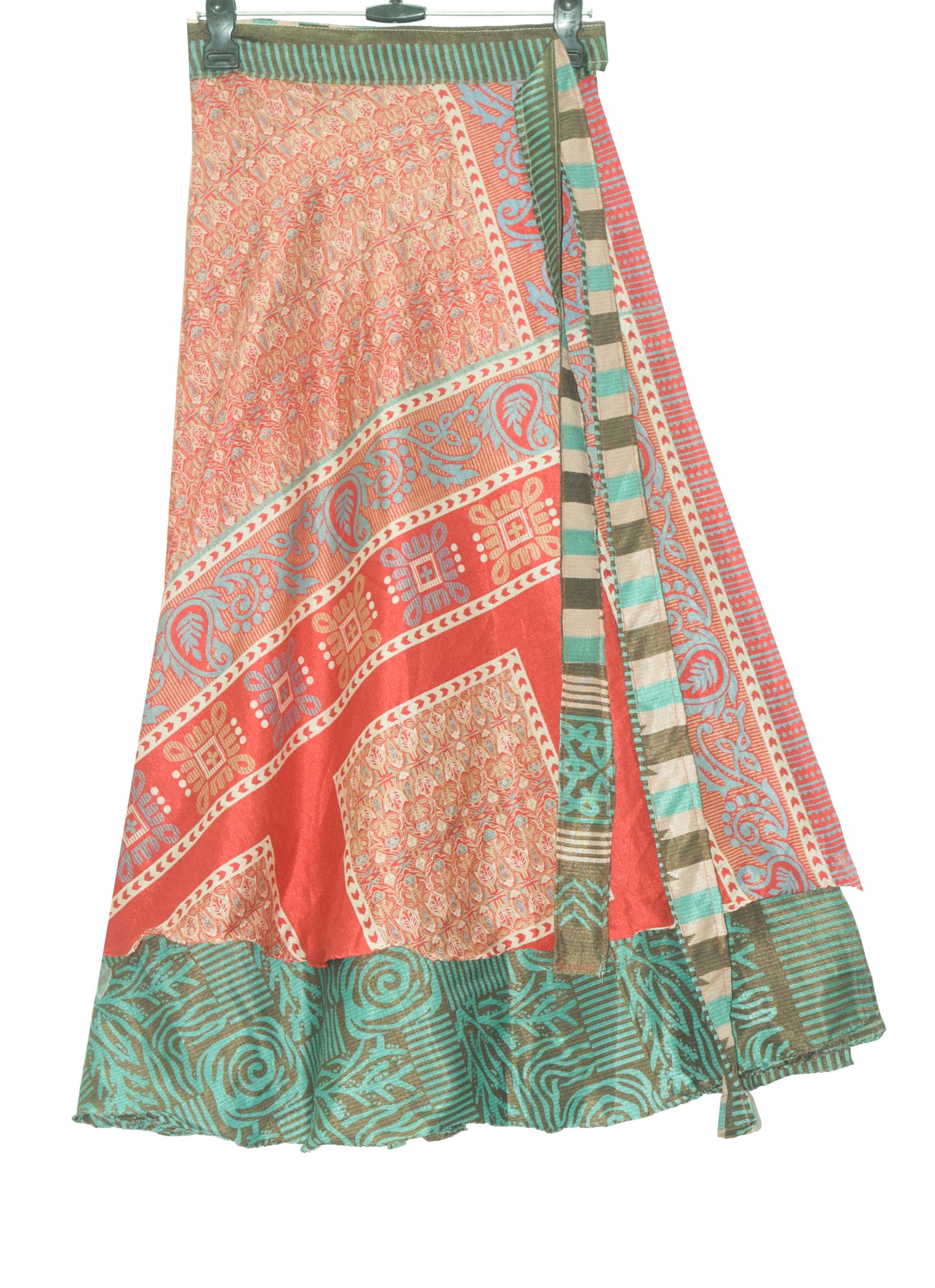 Sushila Vintage Red 2 Layer Silk Saree Magic Wrap Reversible Skirt Beach Dress