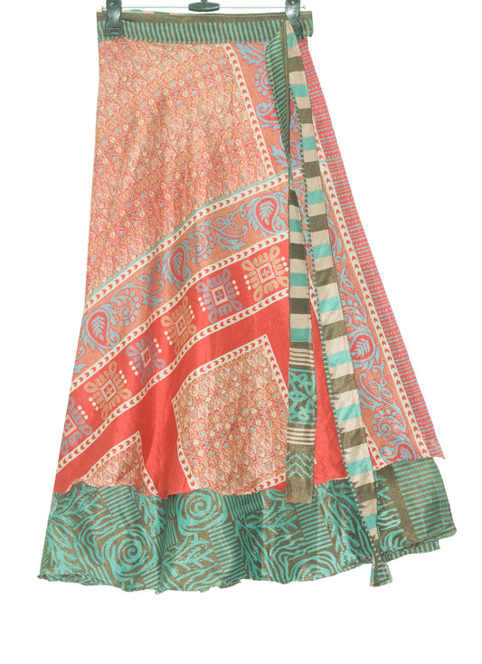 Sushila Vintage Red 2 Layer Silk Saree Magic Wrap Reversible Skirt Beach Dress