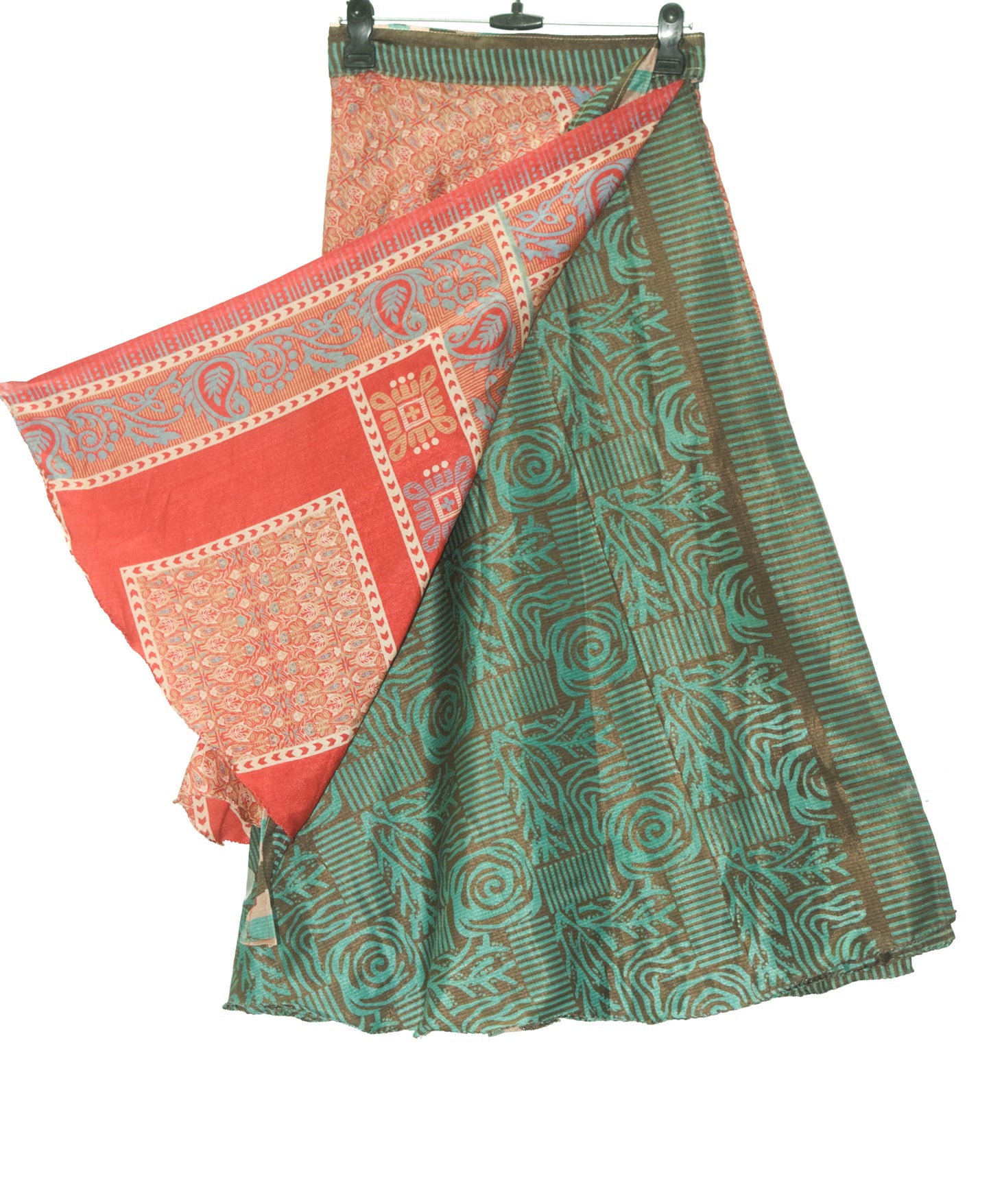 Sushila Vintage Red 2 Layer Silk Saree Magic Wrap Reversible Skirt Beach Dress