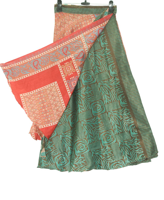 Sushila Vintage Red 2 Layer Silk Saree Magic Wrap Reversible Skirt Beach Dress