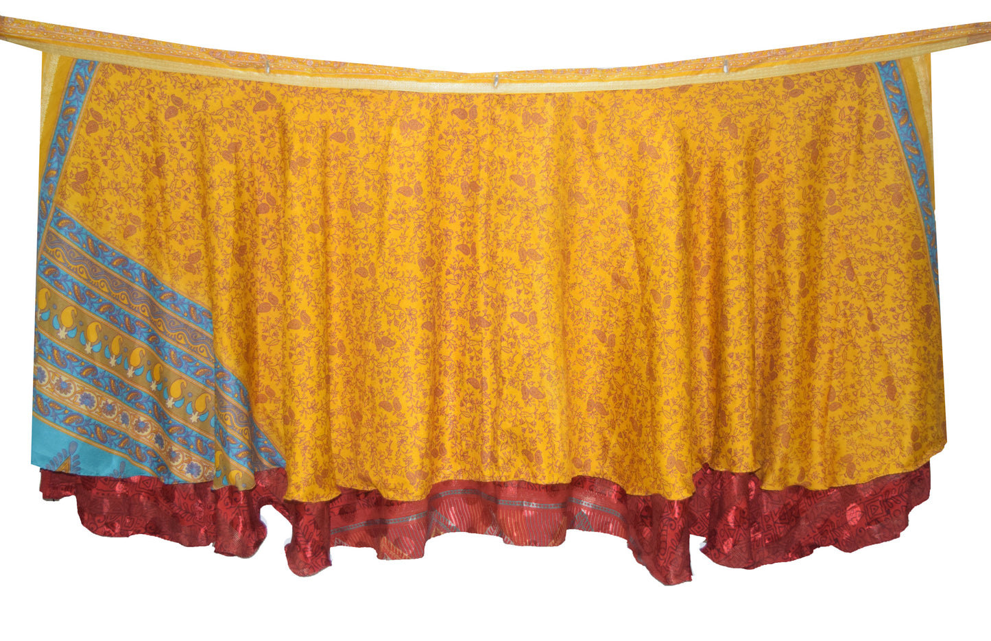 Sushila Vintage Silk Saree Magic Wrap Reversible Skirt Red 2 Layer Beach Dress