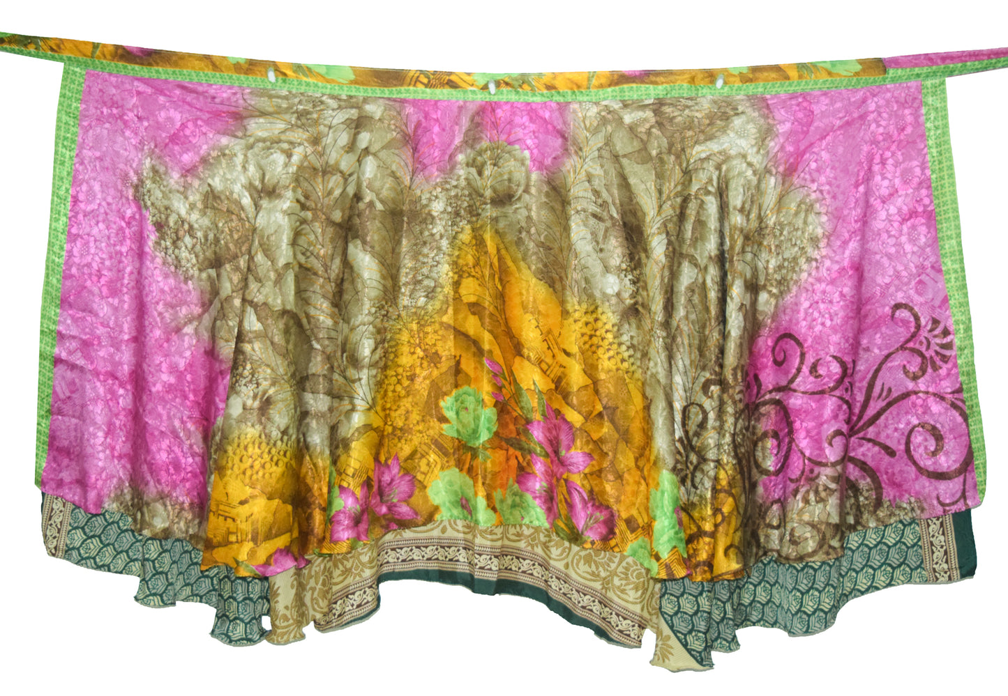 Sushila Vintage Art Silk Saree Magic Wrap Reversible Skirt Beach Dress Dark Green