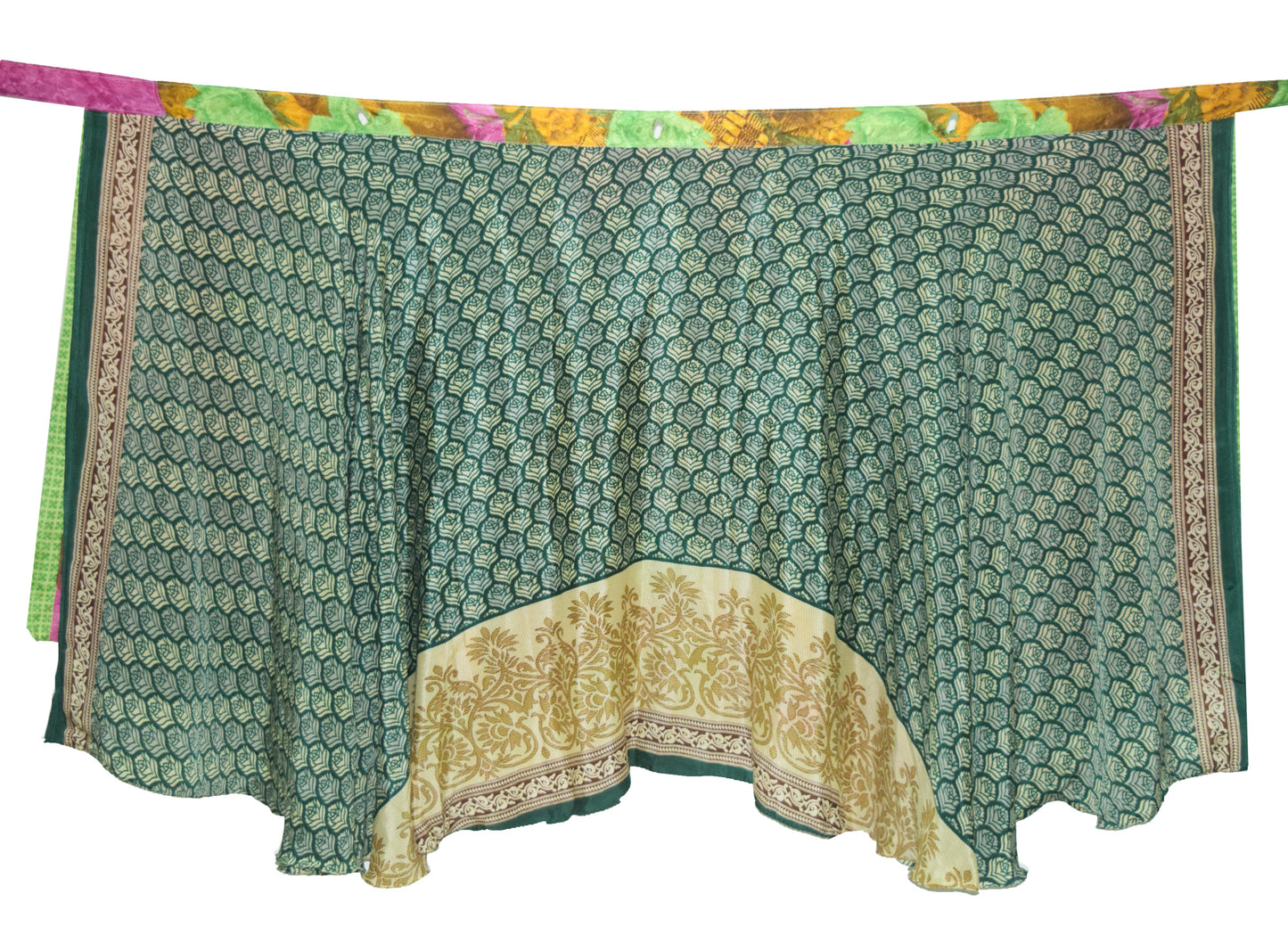 Sushila Vintage Art Silk Saree Magic Wrap Reversible Skirt Beach Dress Dark Green