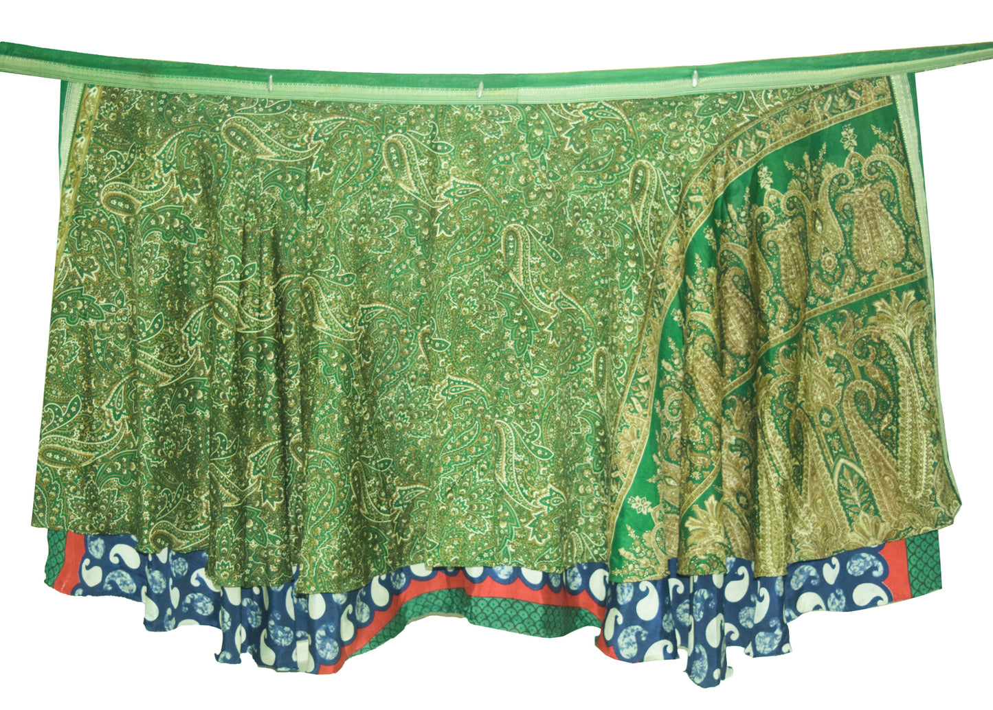 Sushila Vintage Green Blue Silk Saree Magic Wrap Reversible Skirt Beach Dress