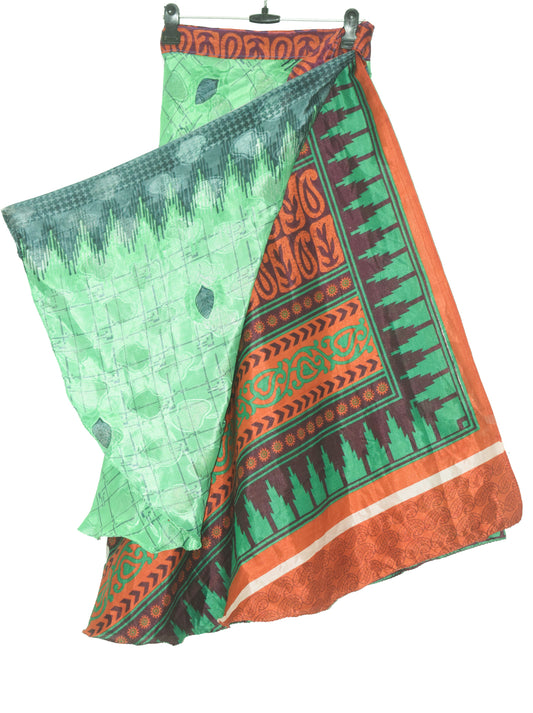 Sushila Vintage Silk Saree Magic Wrap Reversible Skirt Beach Dress Green Boho