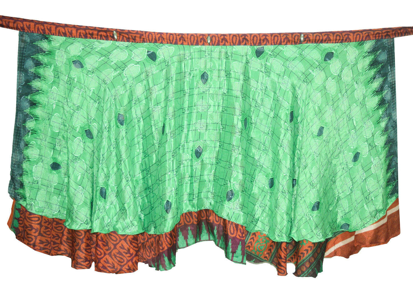 Sushila Vintage Silk Saree Magic Wrap Reversible Skirt Beach Dress Green Boho