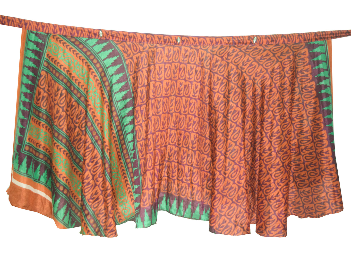 Sushila Vintage Silk Saree Magic Wrap Reversible Skirt Beach Dress Green Boho