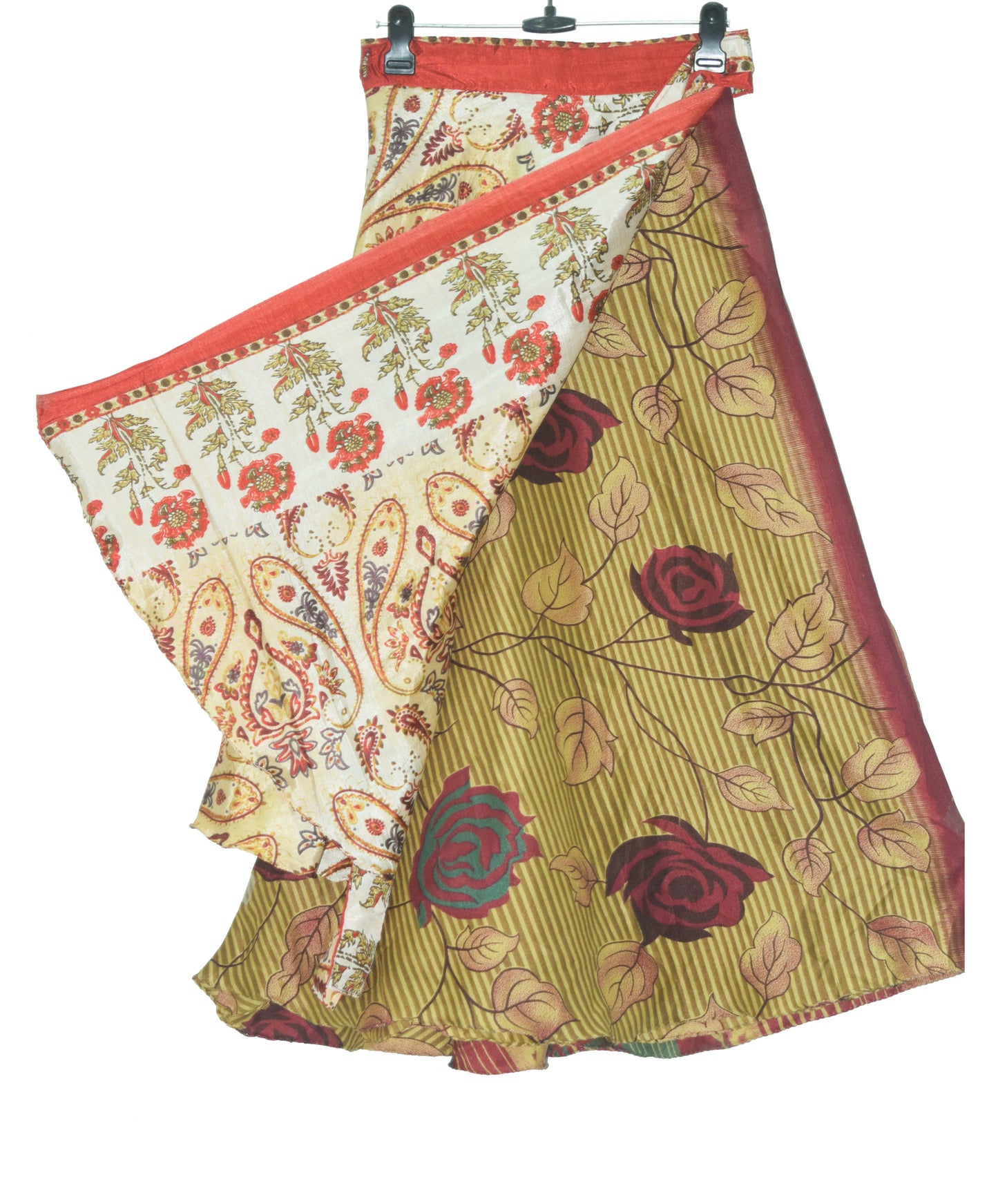 Sushila Vintage Floral Silk Saree Magic Wrap Reversible Skirt Beach Dress Hippie