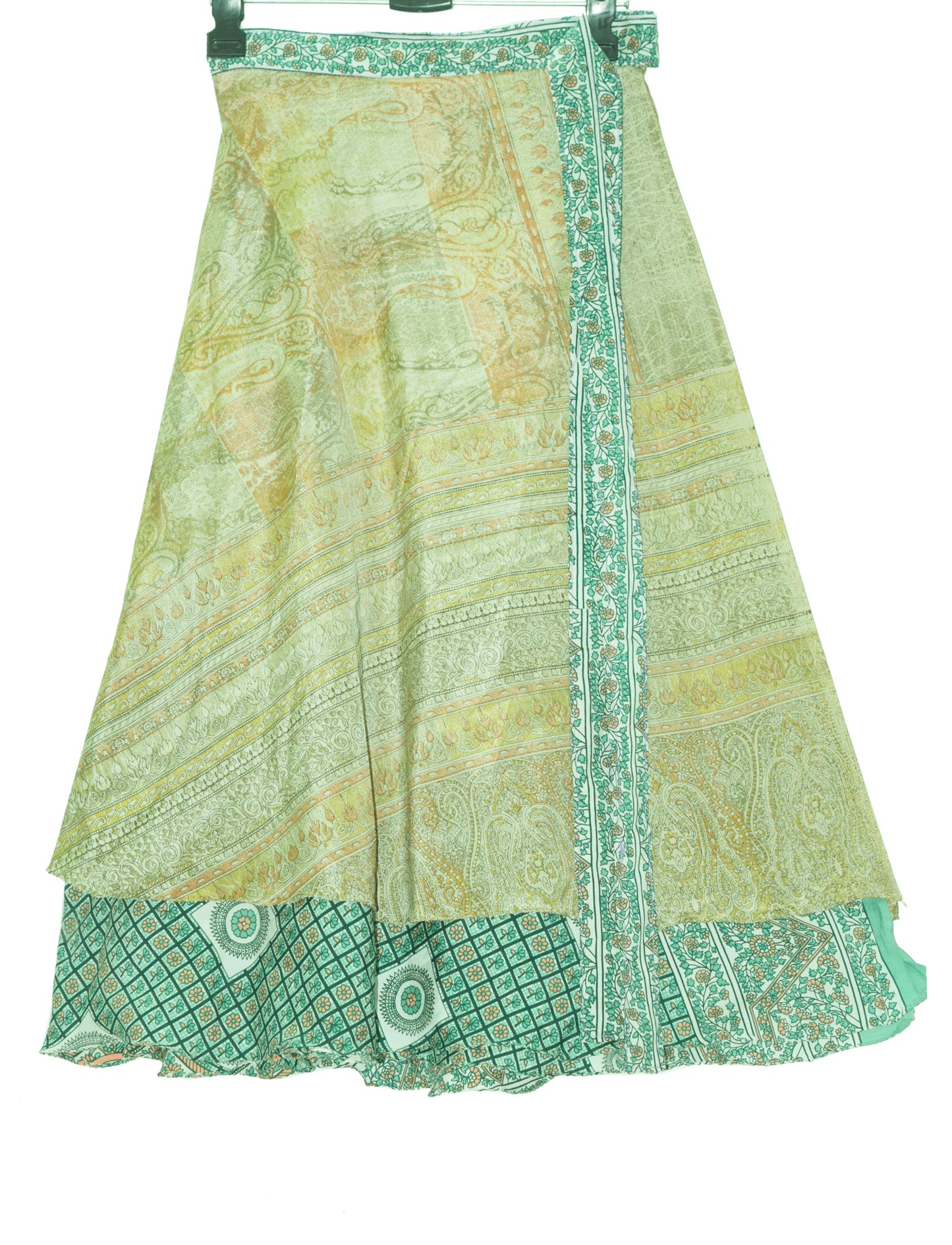 Sushila Vintage Green Floral Saree Magic Wrap Art Silk Reversible Skirt Beach Dress