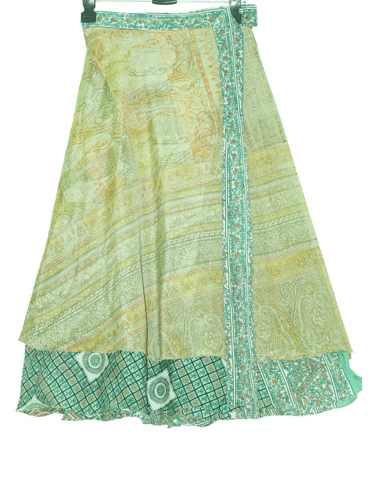Sushila Vintage Green Floral Silk Saree Magic Wrap Reversible Skirt Beach Dress