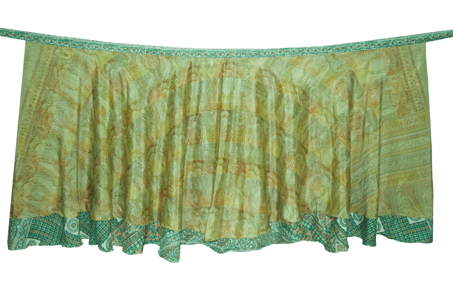 Sushila Vintage Green Floral Saree Magic Wrap Art Silk Reversible Skirt Beach Dress
