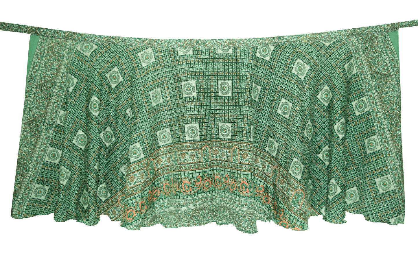 Sushila Vintage Green Floral Saree Magic Wrap Art Silk Reversible Skirt Beach Dress