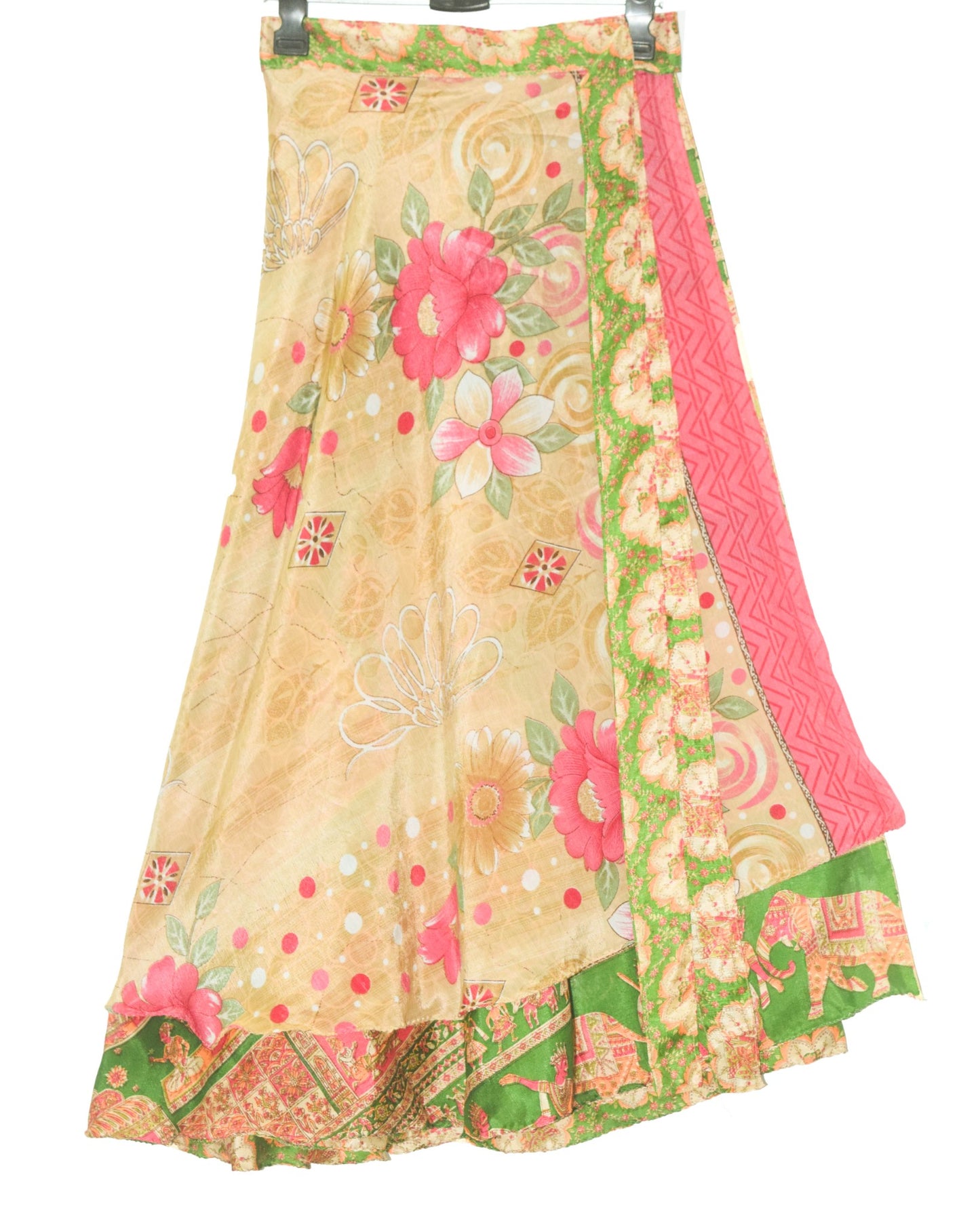 Sushila Vtg Human Printed Saree Magic Wrap Reversible Skirt Art Silk Beach Dress