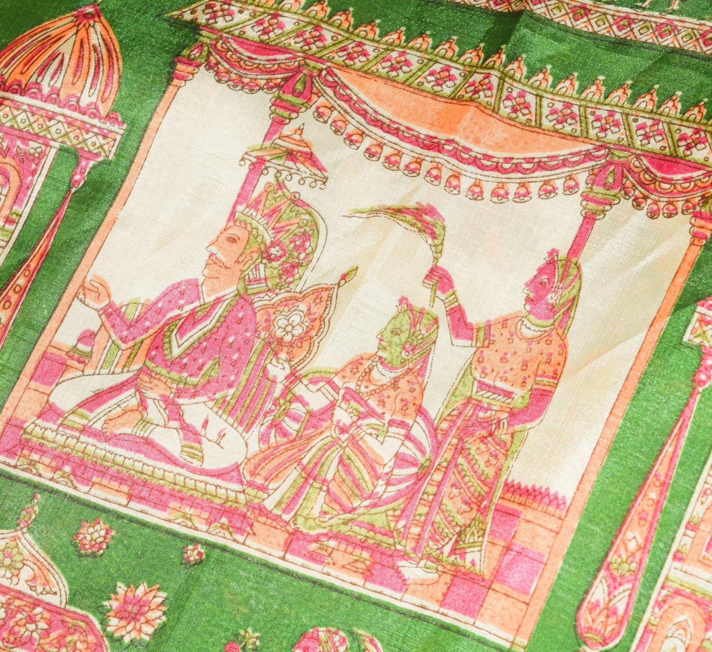 Sushila Vtg Human Printed Saree Magic Wrap Reversible Skirt Art Silk Beach Dress