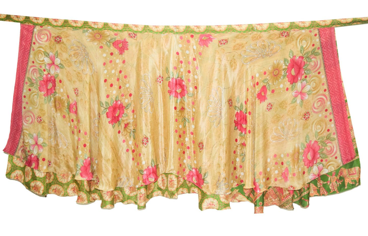 Sushila Vtg Human Printed Saree Magic Wrap Reversible Skirt Art Silk Beach Dress