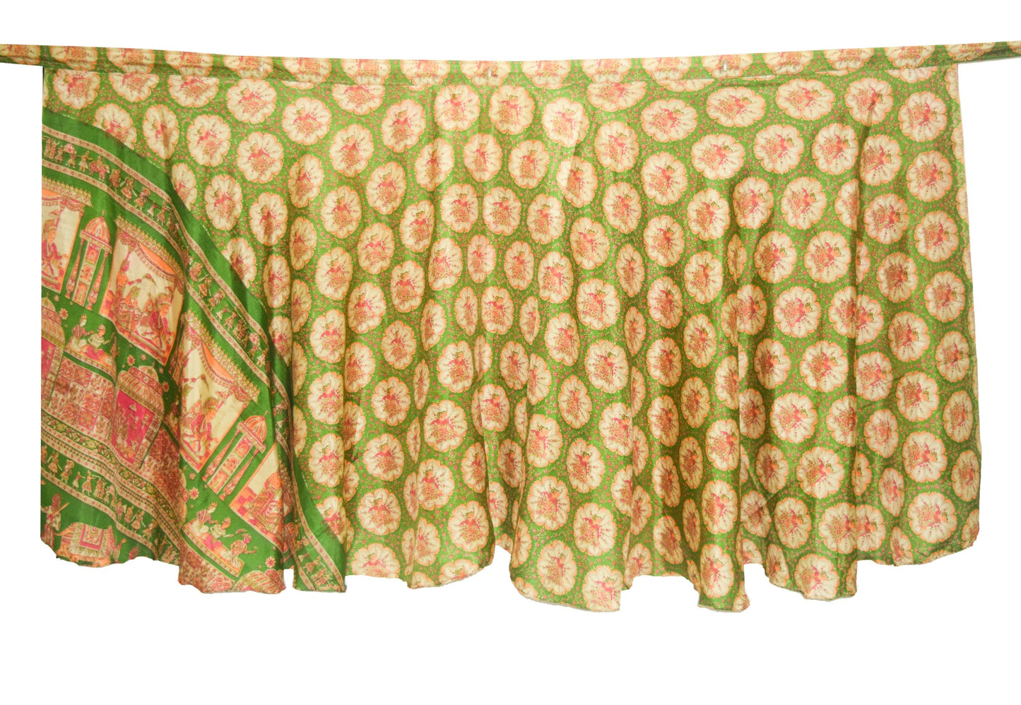 Sushila Vtg Human Printed Saree Magic Wrap Reversible Skirt Art Silk Beach Dress