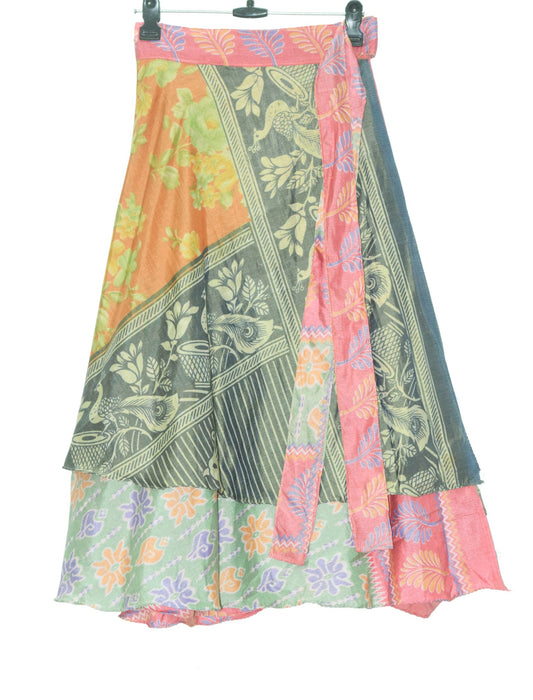 Sushila Vintage Dual Tone Silk Saree Magic Wrap Reversible Skirt Beach Dress