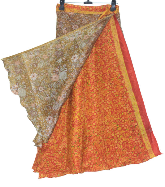 Sushila Vintage Handmade Silk Saree Magic Wrap Reversible Skirt Beach Dress Boho
