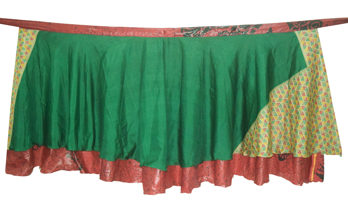 Sushila Vintage Maroon Green Saree Magic Wrap Reversible Skirt Art Silk Beach Dress