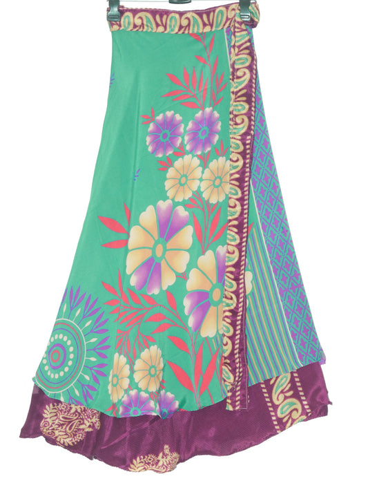 Sushila Vintage Purple Silk Saree Magic Wrap Reversible Skirt Beach Dress Boho