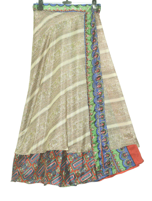 Sushila Vintage Silk Saree Multi-Color Magic Wrap Reversible Skirt Beach Dress