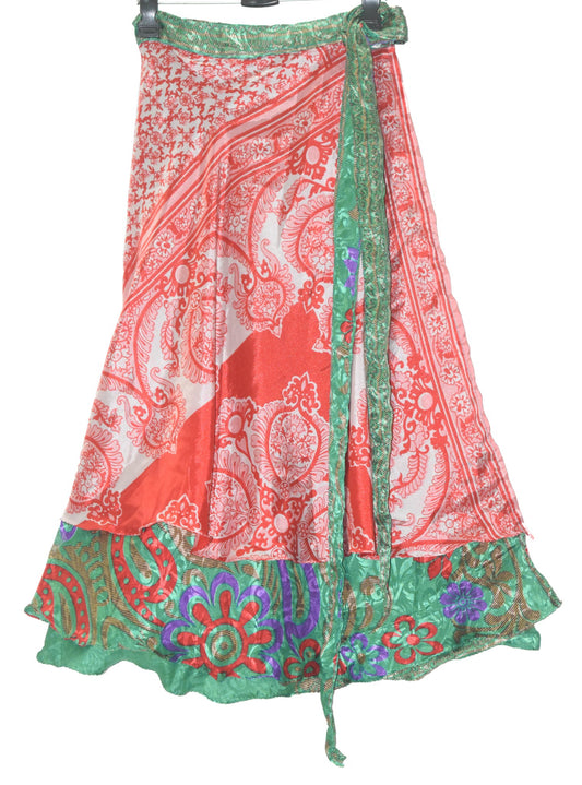 Sushila Vintage Self woven Silk Saree Magic Wrap Reversible Skirt Beach Dress