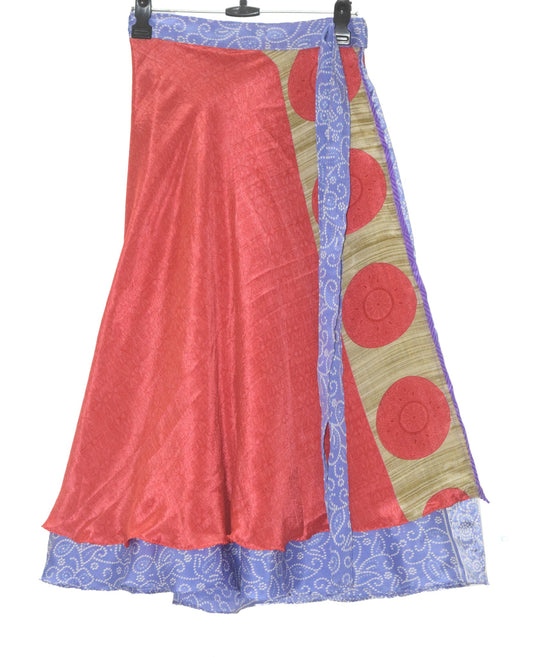 Sushila Vintage Carrot Red Silk Saree Magic Wrap Reversible Skirt Beach Dress