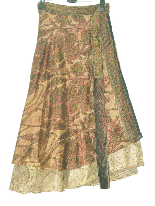 Sushila Vintage Cream 2Layer Silk Saree Magic Wrap Reversible Skirt Beach Dress