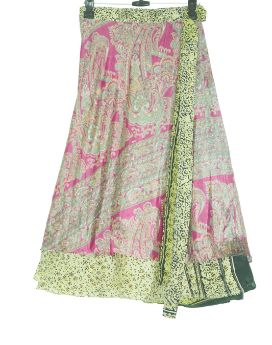 Sushila Vintage Silk Saree Magic Wrap Reversible Skirt Beach Dress Floral Hippie