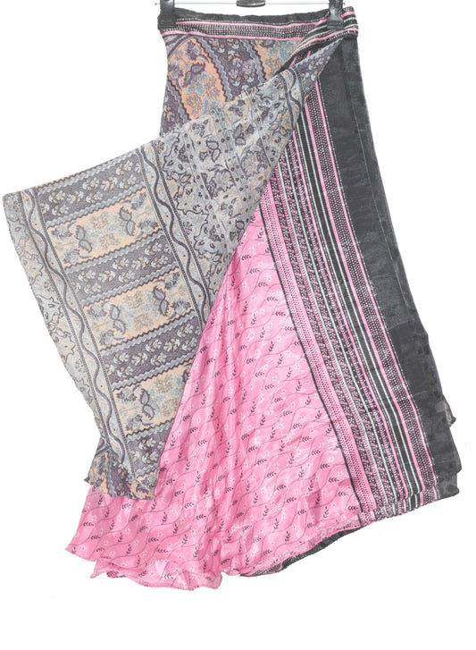 Sushila Vintage Pink Silk Saree Magic Wrap Reversible Skirt 2 Layer Beach Dress