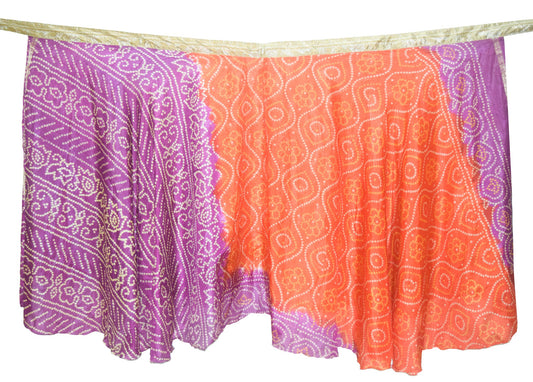 Vintage Bandhani Printed Silk Saree Magic Wrap Reversible Skirt Beach Dress