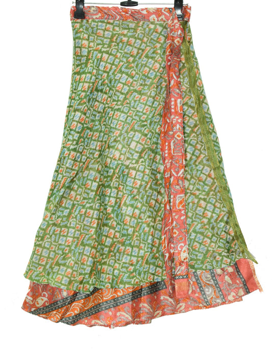 Sushila Vintage Silk Saree Green Magic Wrap Reversible Skirt Beach Dress Hippie