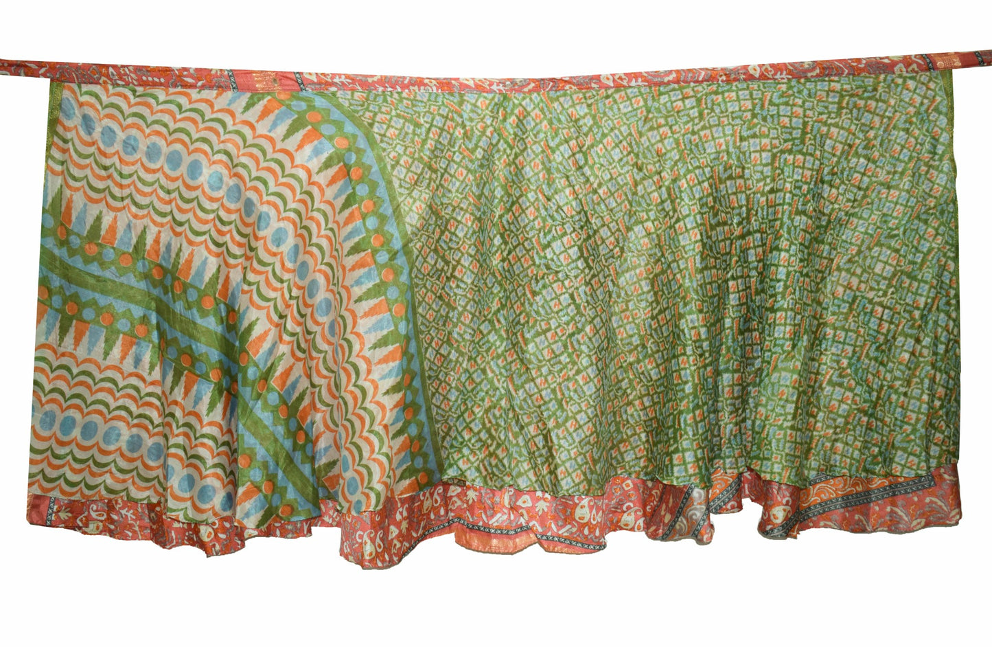 Sushila Vintage Art Silk Saree Green Magic Wrap Reversible Skirt Beach Dress Hippie