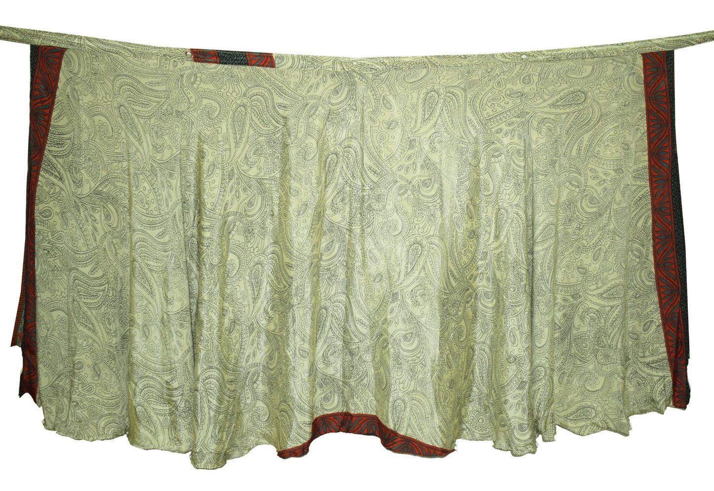 Sushila Vintage Cream Brown Silk Saree Magic Wrap Reversible Skirt Beach Dress