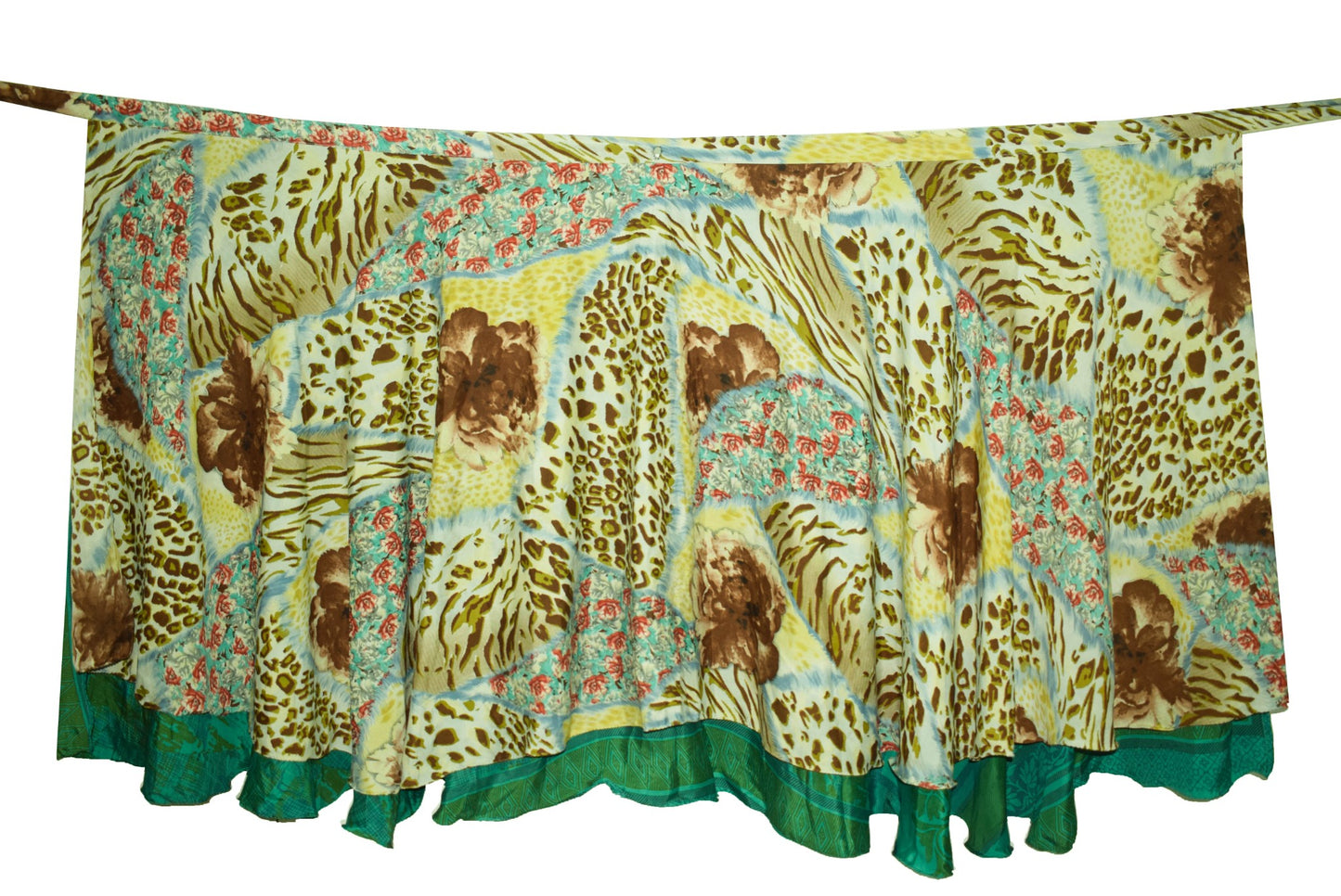 Sushila Vintage Teal Green Saree Magic Wrap Reversible Skirt Art Silk Beach Dress