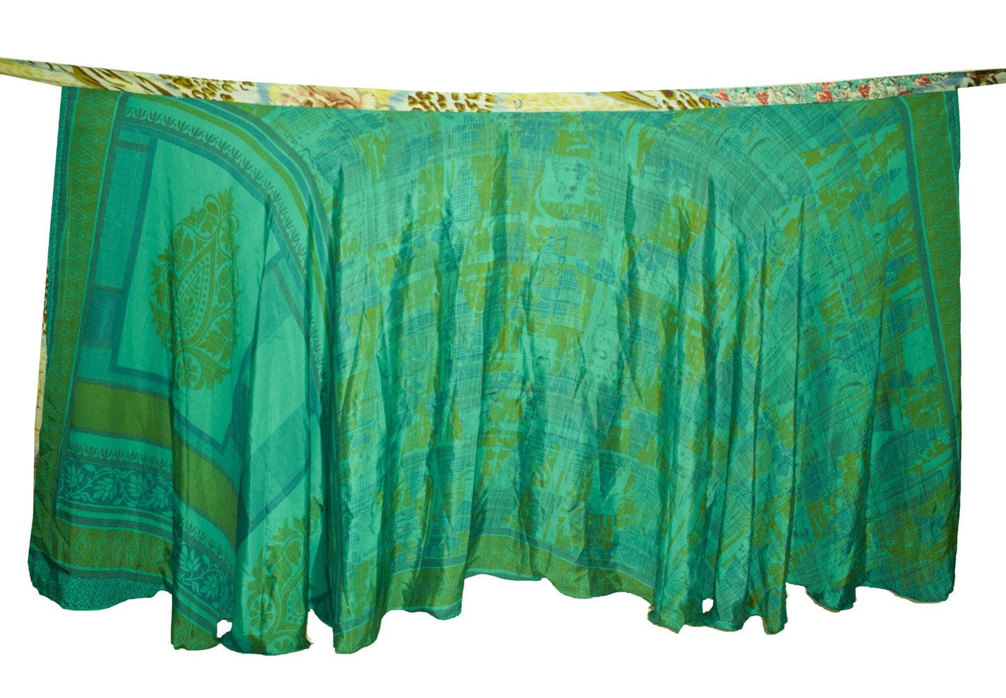 Sushila Vintage Teal Green Saree Magic Wrap Reversible Skirt Art Silk Beach Dress